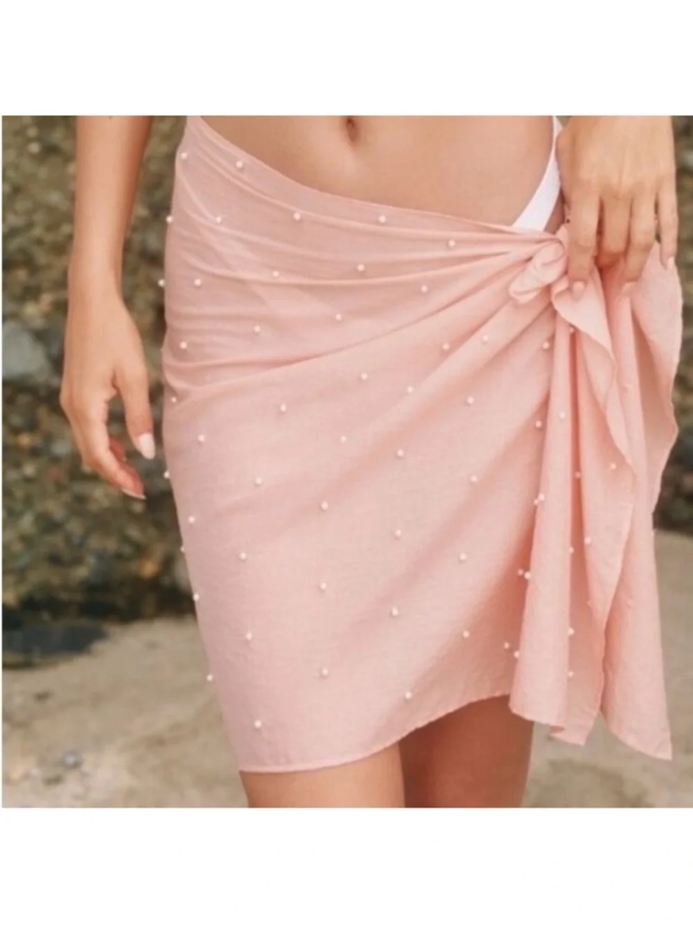 Anthropologie peach Pearl-Accent Swim Sarong